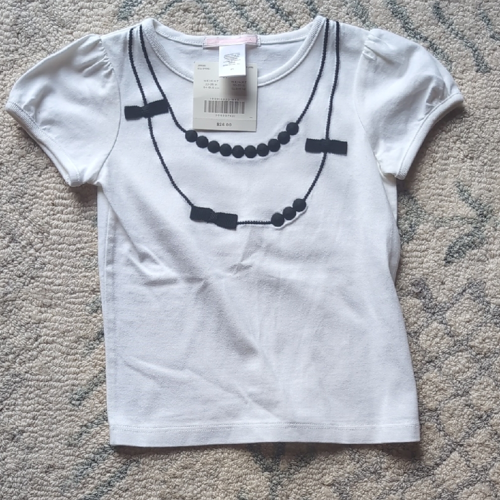Janie and Jack White and Black Short Sleeve Tee with Necklace Print